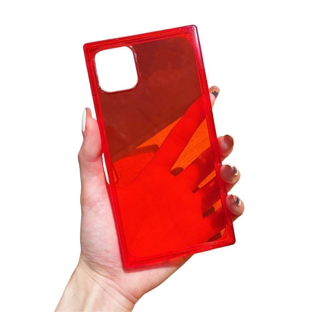 iPhone 13 Pro Max Phone Square Corners Case Clear Red Jelly
